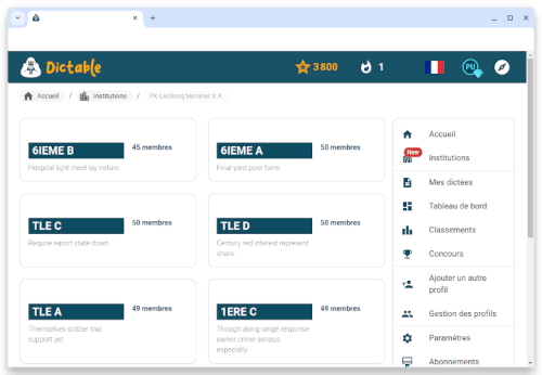 Dictable institution management page